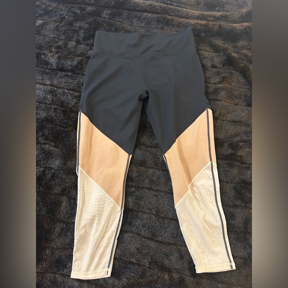 Fabletics PowerHold Black Colorblock Mesh Leggings Mid Rise